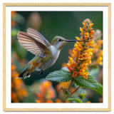 Hummingbird Feeding On Yellow Flowers Nectar thumbnail