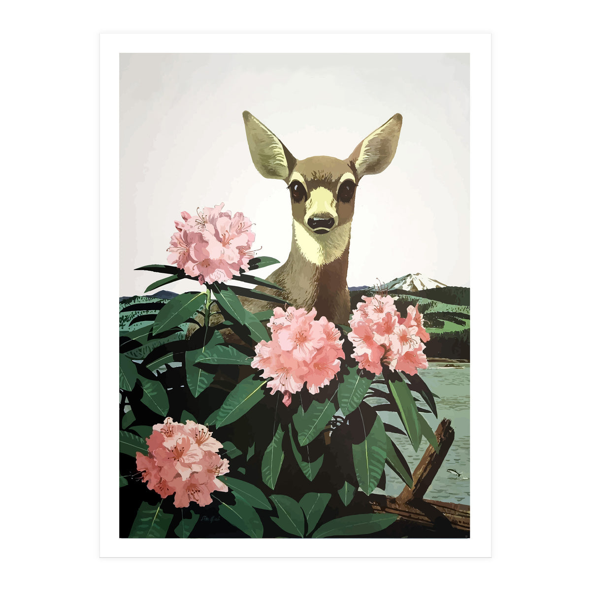 Japan, Doe in Blossom Bush (Print Only)