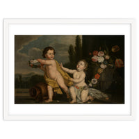 German Master (18th Century) – Two Putti with Garlands of Flowers
