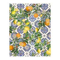 Blue Mediterranean tiles, lemons and oranges fruit (Print Only)