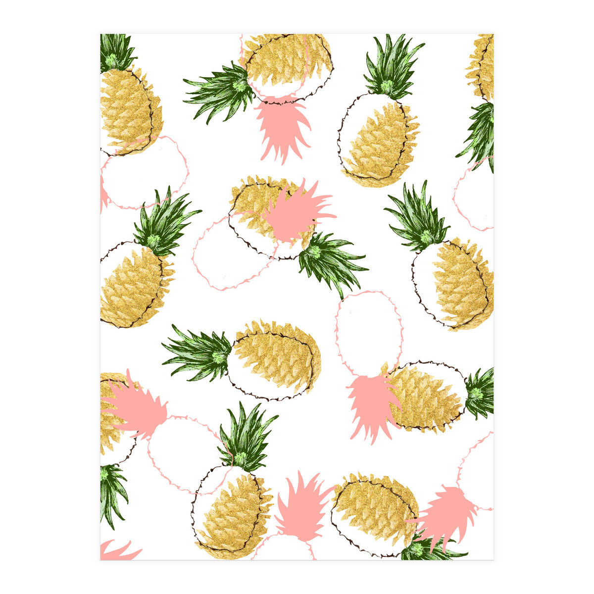 Pineapples & Pine Cones, Eclectic Tropical Nature Illustration, Quirky Fun Fruit Food Graphic Design (Print Only)