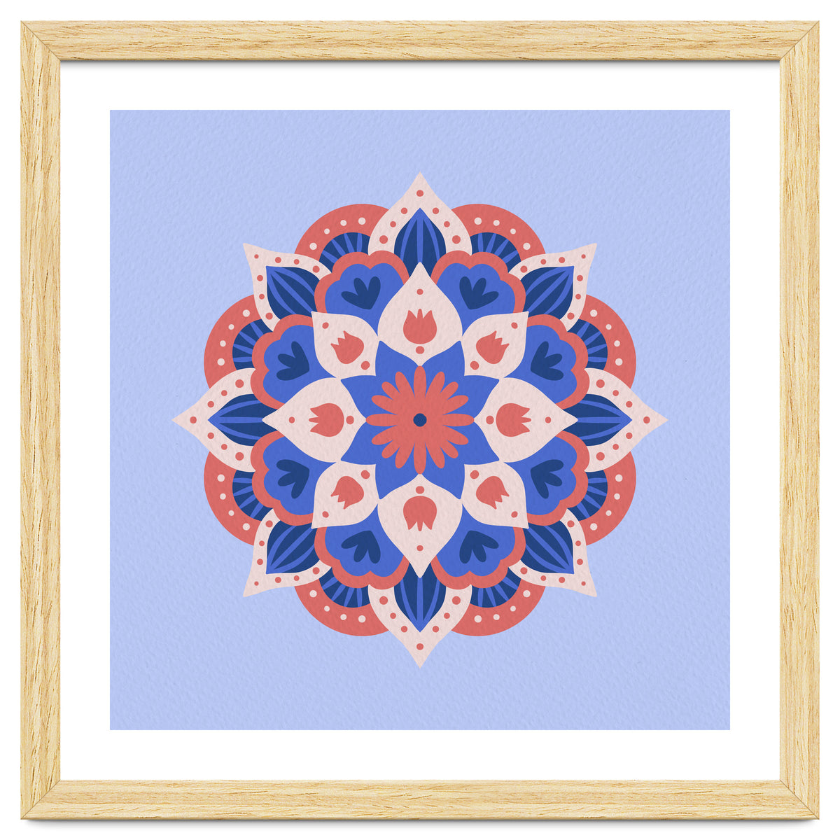 Mandala flower - blue and coral