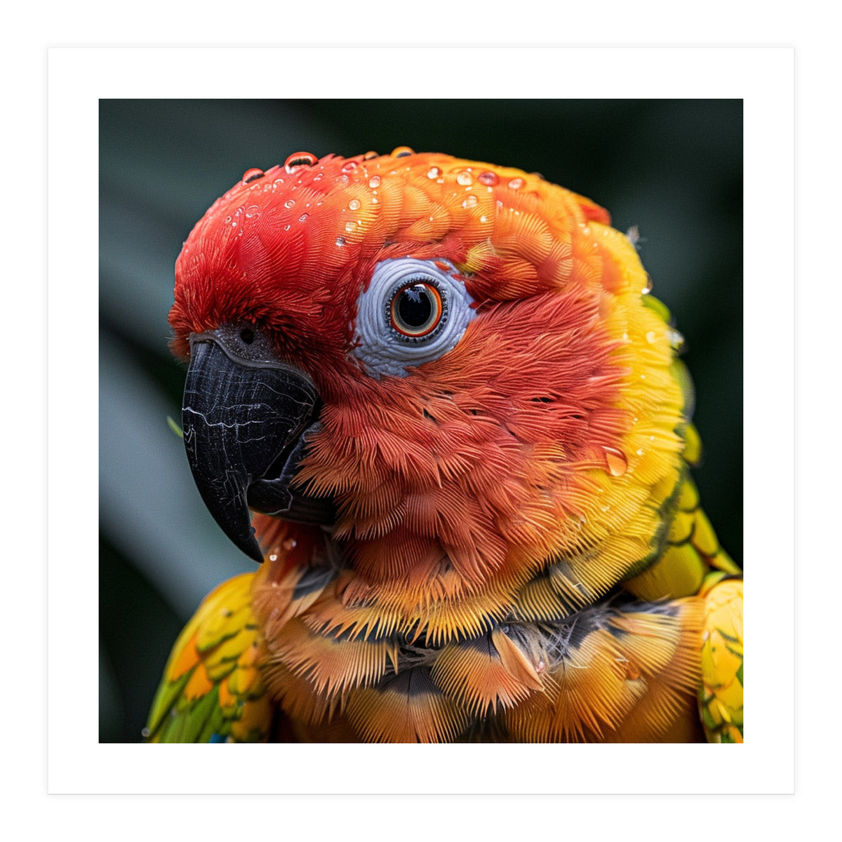 Sun Conure Parrot Bird With Water Droplets (Print Only)