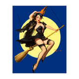 Pinup Sexy Witch Posing On A Broom (Print Only) thumbnail