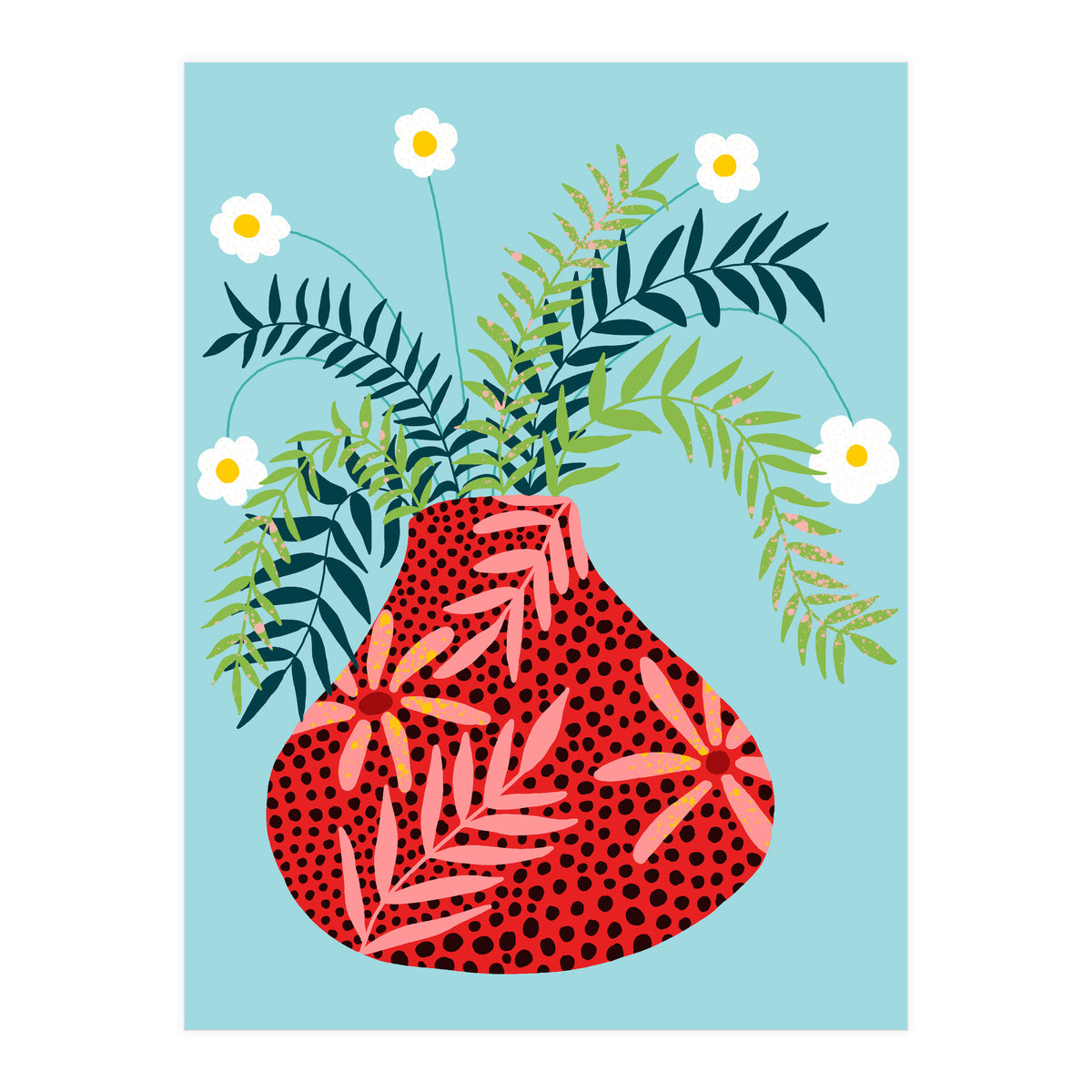 Sunny Side Up Flower Pot, Floral Odd Quirky Imperfect Whimsical Unique, Eclectic Bohemian Strange Polka Dots Maximalist (Print Only)