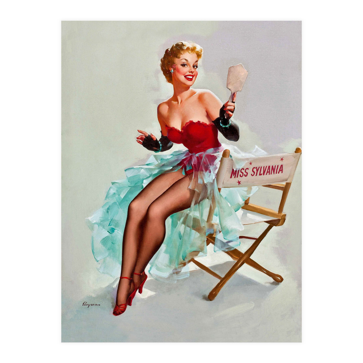 Sexy Pinup Actress Posing With a Mirror (Print Only)