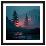 Atmospheric Twilight Pine Forest with Glowing Crimson Light thumbnail