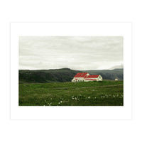 Red roof house in the greenfield - Iceland (Print Only)