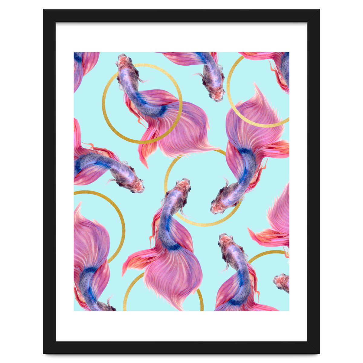 HullaHoops, Eclectic Colorful Fish Graphic Design, Animals Gold Rings Surrealism Quirky