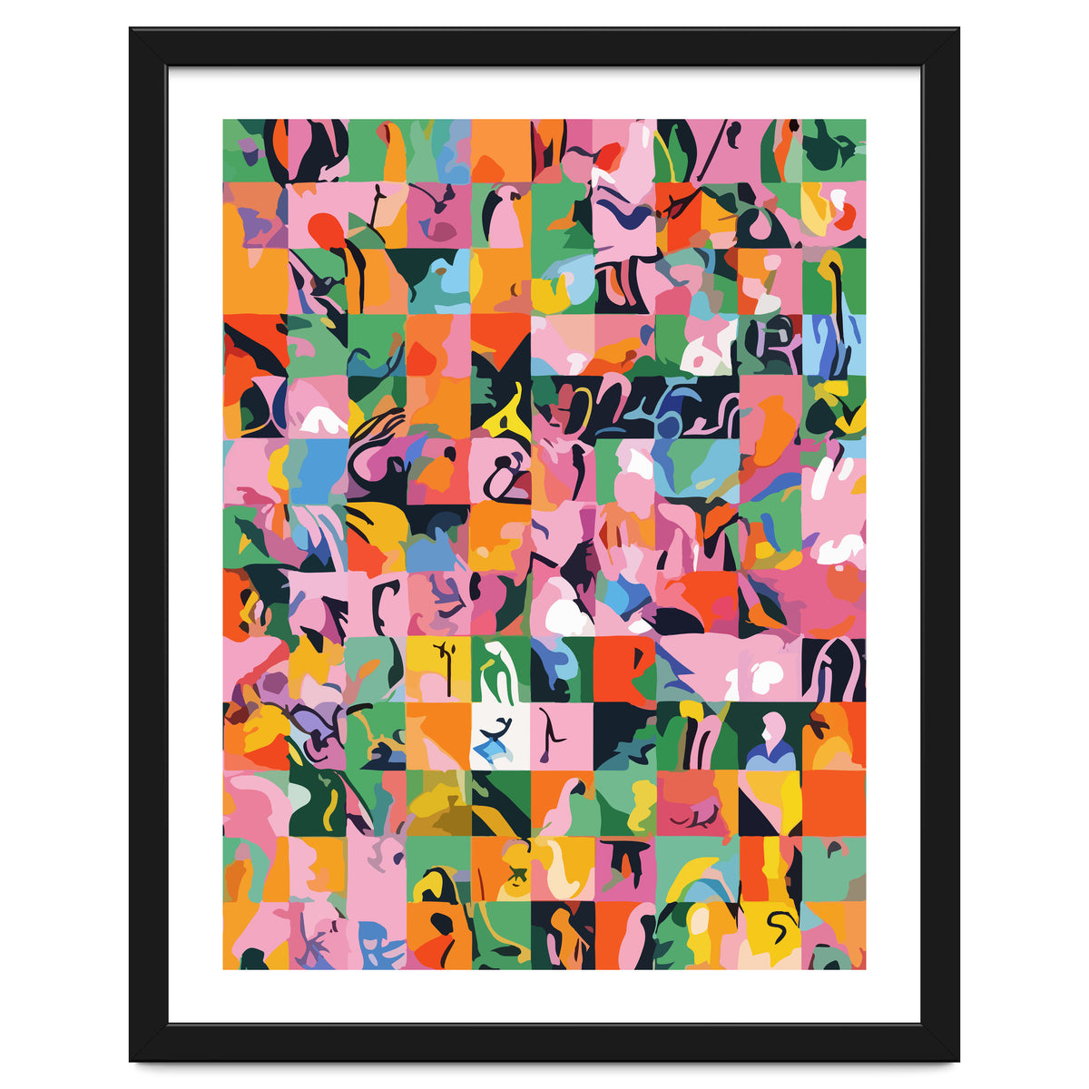 Life On A Checkboard, Abstract Maximalism Eclectic Painting, Bohemian Pop Of Color Illustration