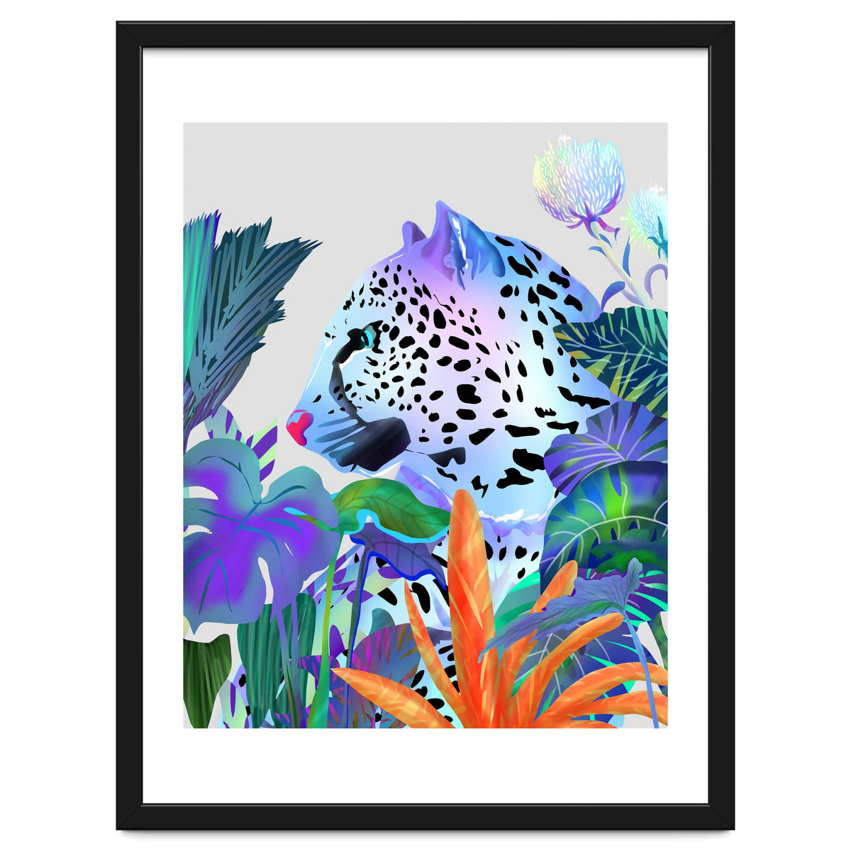 Holographic Leopard, Tropical Jungle Eclectic Nature, Colorful Botanical Wildlife, Boho Contemporary Animals, Tiger Cheetah Cat Maximalism