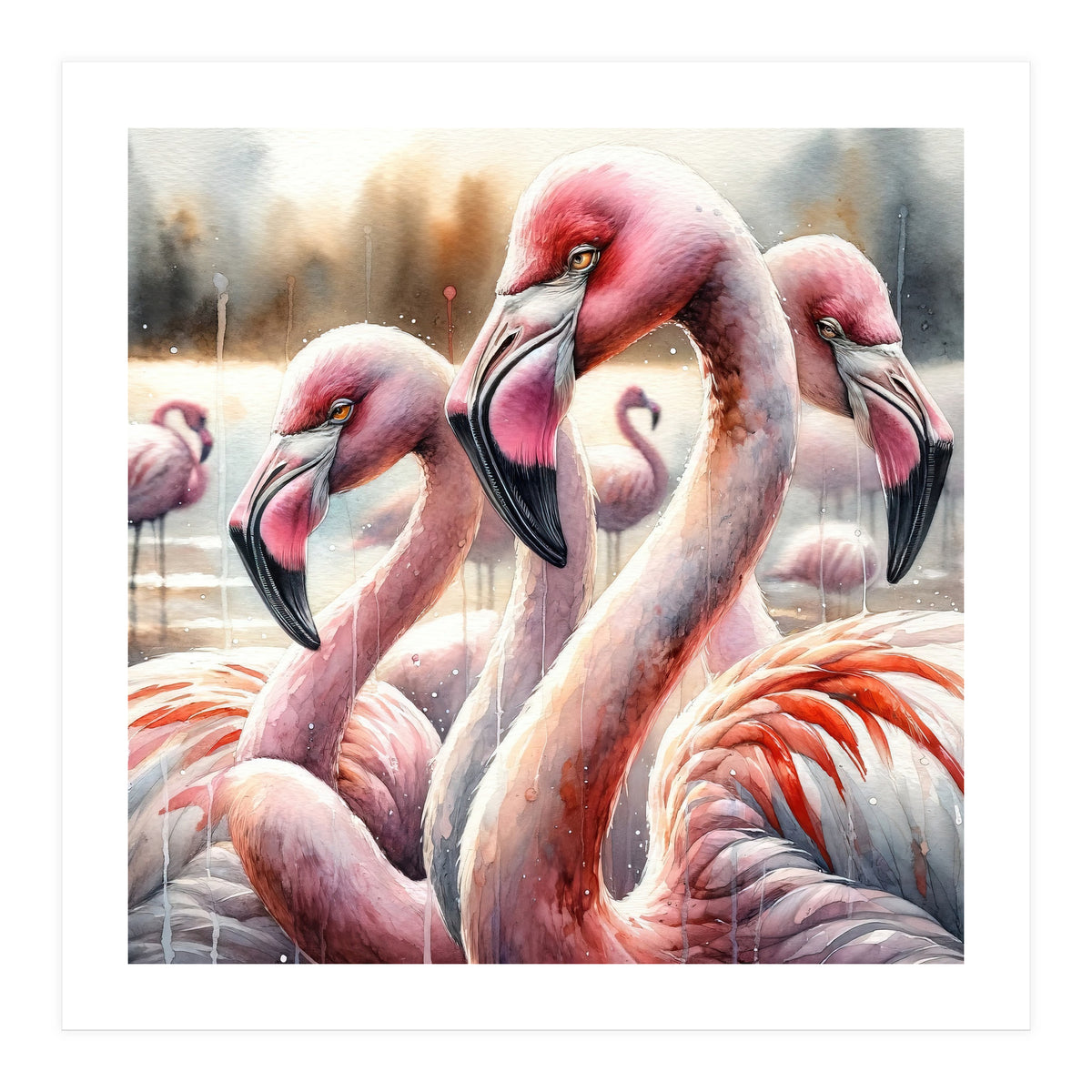Watercolor Flamingos (Print Only)