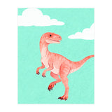 Velociraptor Watercolor Art, Cute Dino Nursery Print, Whimsical Dinosaur Illustration (Print Only) thumbnail