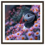 Puffin Bird Among Pink Flowers thumbnail