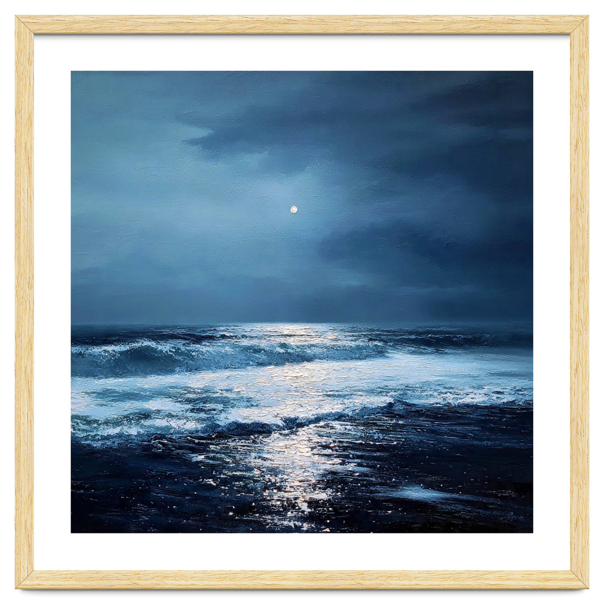 Midnight Seascape with Moonlight Reflecting