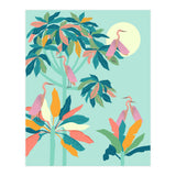 Drawn To The Moon, Stork Heron Flamingo Birds, Tropical Pastel Wildlife Forest Nature, Animals Jungle Bohemian Eclectic Fly (Print Only) thumbnail