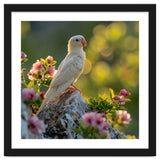 Albino Parrot Perched On A Rock Amongst Flowers thumbnail