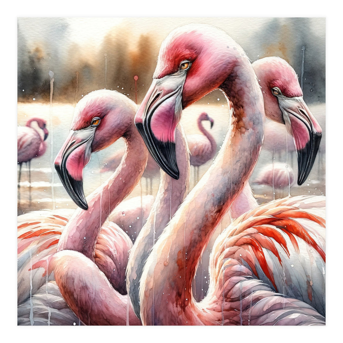 Watercolor Flamingos (Print Only)