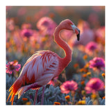 Pink Flamingo Standing In A Field Of Flowers (Print Only) thumbnail