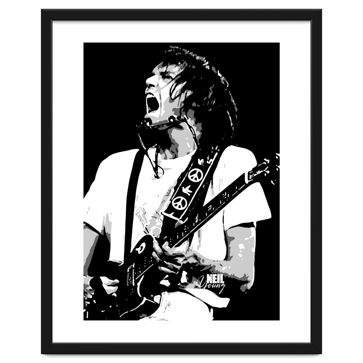 Neil Young Musician Legend in Grayscale