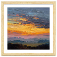 Vibrant Golden Hour Horizon Over Distant Mountain Ridges