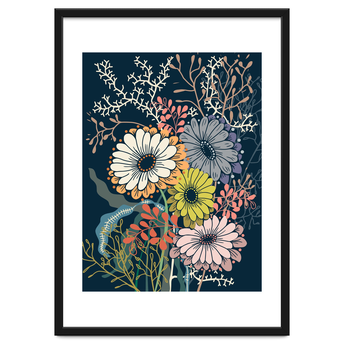 Springtime daisies dark blue