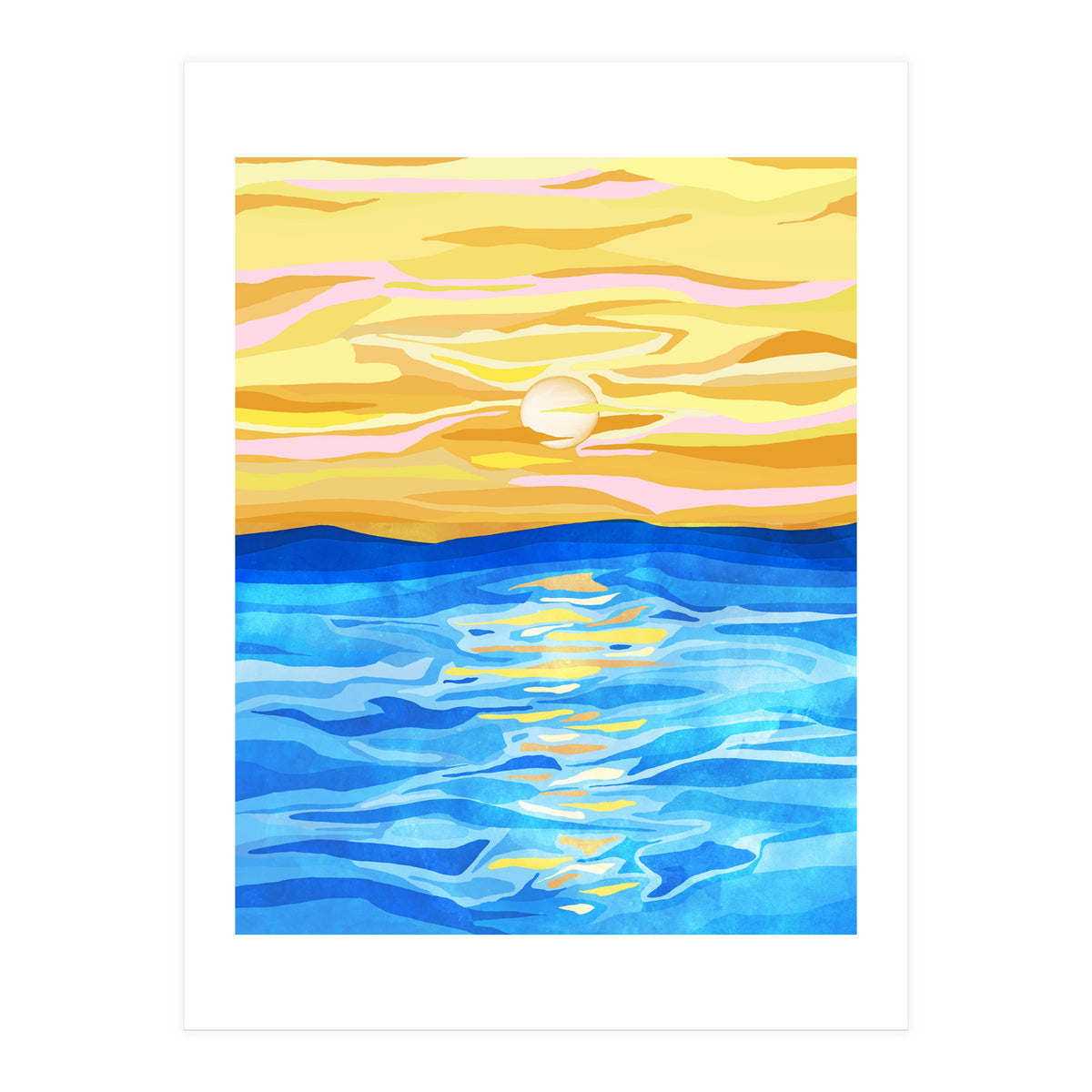 Sunsets & Romance, Ocean Watercolor Painting, Mosaic Eclectic Nature Landscape, Modern Boho Travel (Print Only)