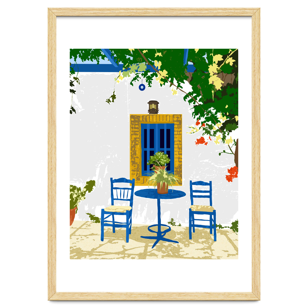 Greek Vacay For Two, Evil Eye Santorini Travel Summer, Eclectic Travel Architecture White Buildings Cafe