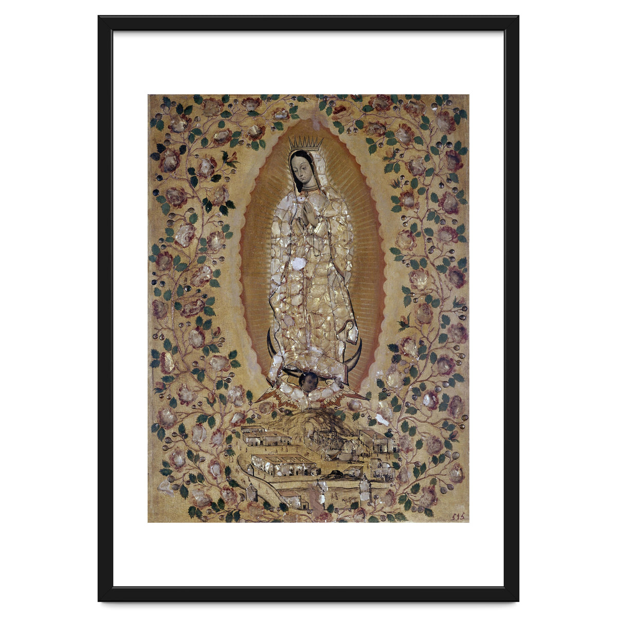 VIRGIN DE GUADALUPE - 1697 - ENCONCHADO PAINTING. JUAN y MIGUEL GONZALEZ PINTORES siglo XVII.