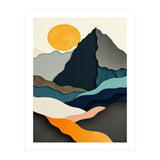 Minimalist Layered Mountain Landscape with Golden Sun (Print Only) thumbnail