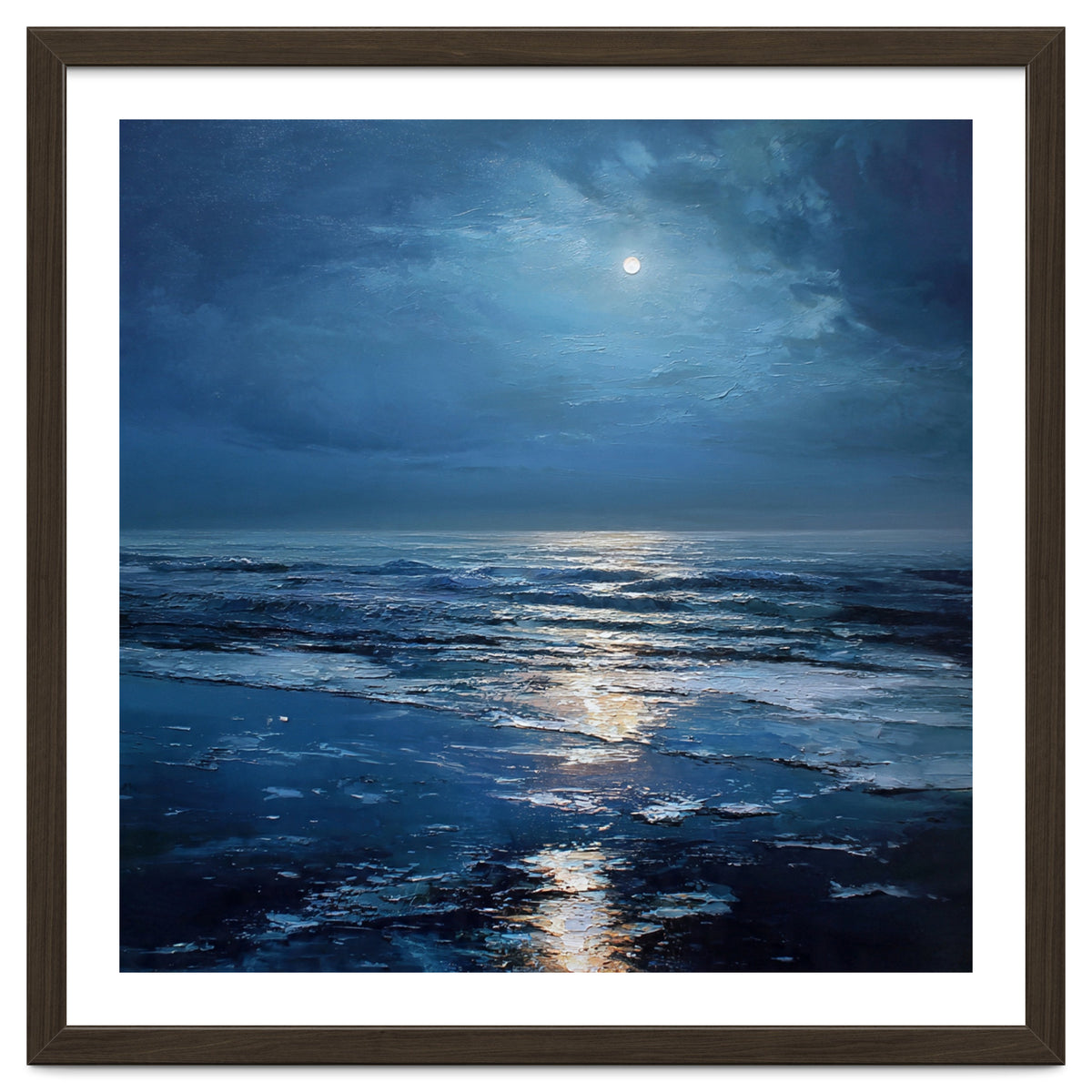 Midnight Blue Moonlit Seascape