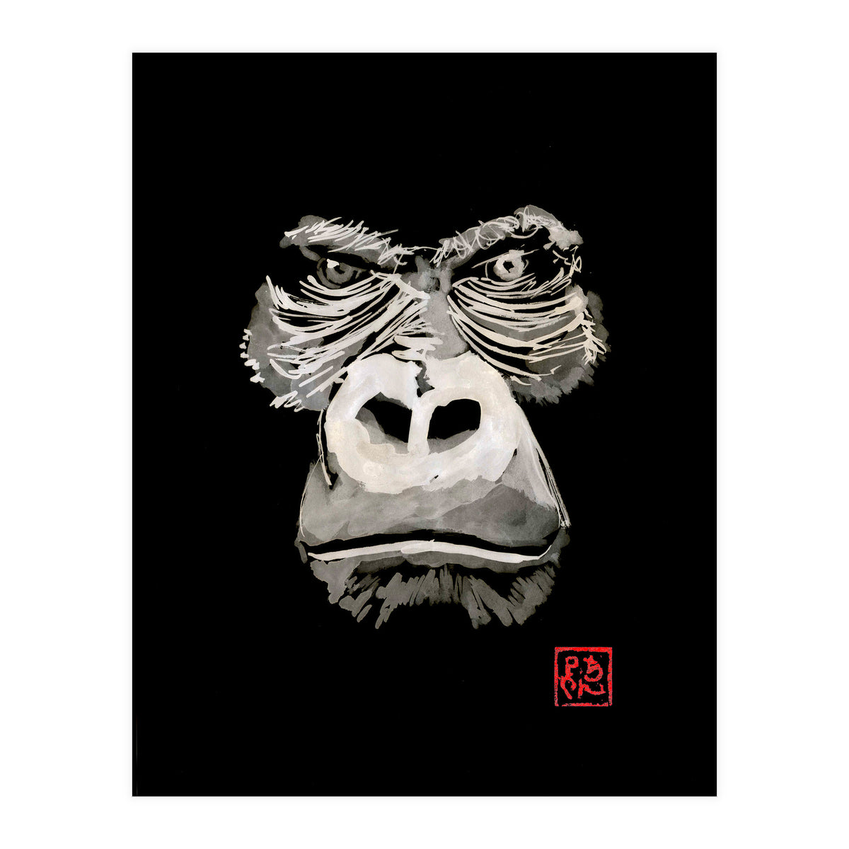 Angry Gorilla White In Black (Print Only)