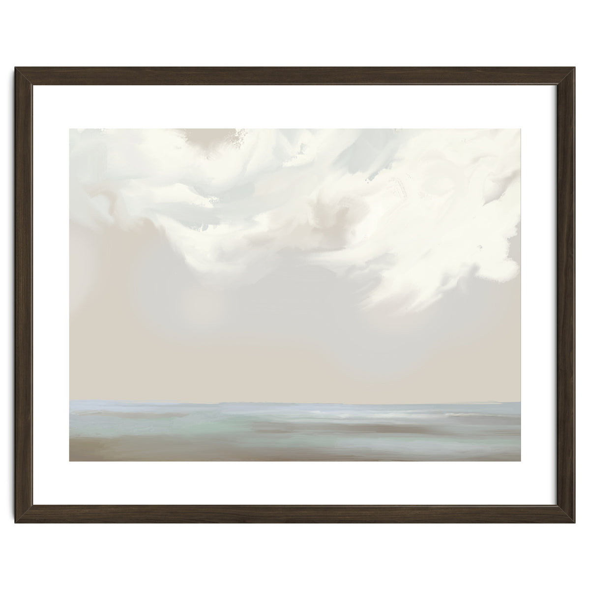 Abstract muted sea and clouds oil painting