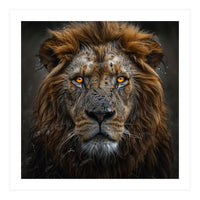 Majestic Lion With Glowing Eyes Close Up Portrait (Print Only)