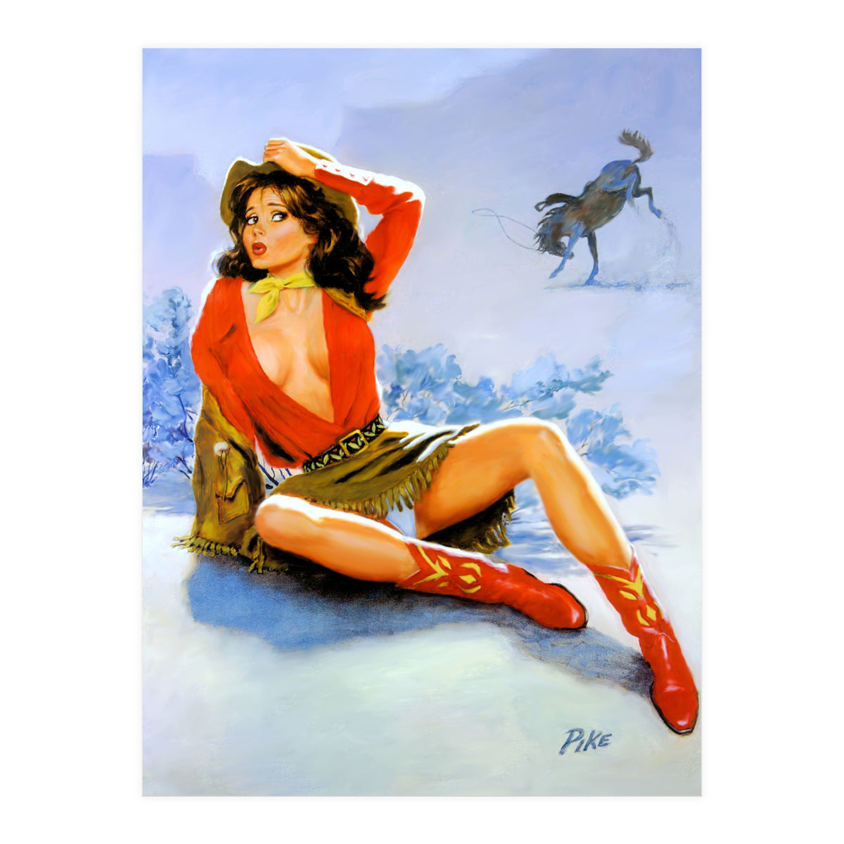 Pinup Girl Fell From A Wild Horse (Print Only)