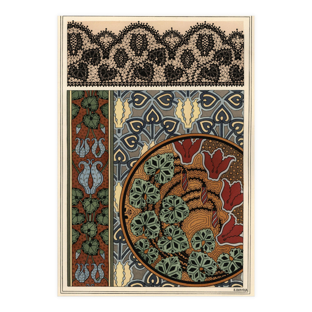 Cyclamen persicum motif in patterns for lace, wallpaper and fabric. (Print Only)