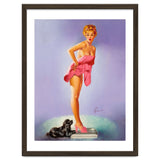 Pinup Girl On A Scale With Her Little Black Dog Behind thumbnail