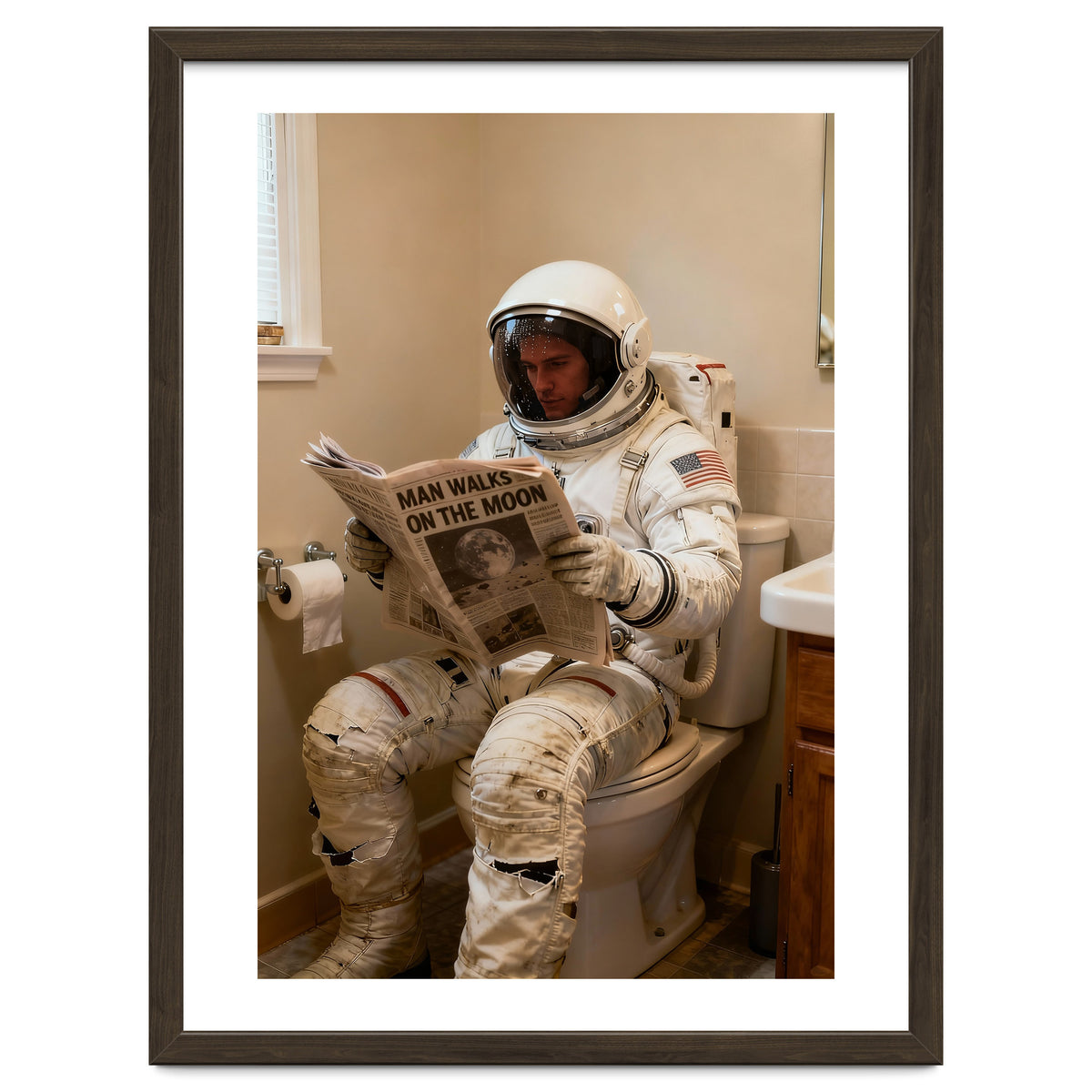Retro AstronautReading Newspaper, Toilet Humor, Astronaut on Toilet