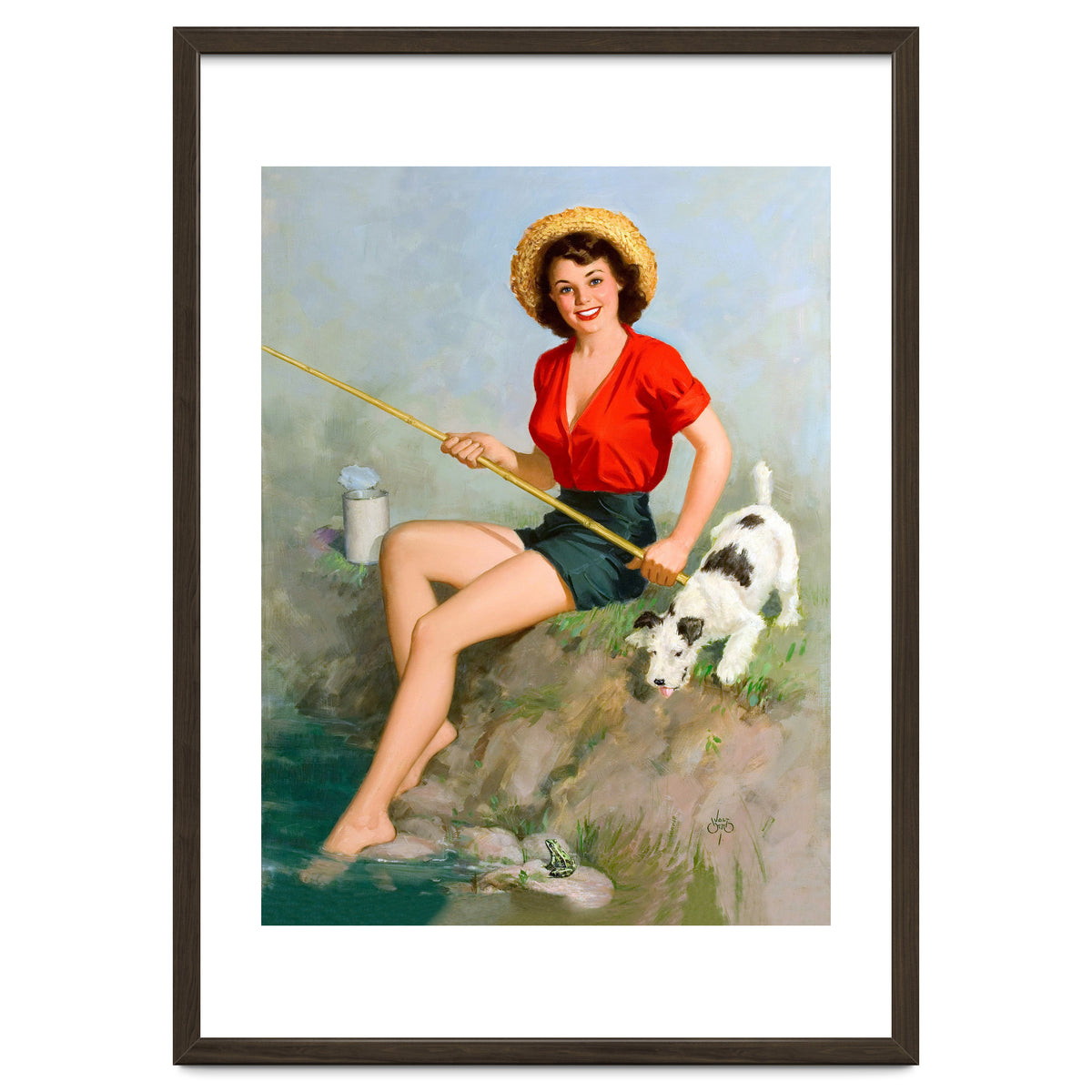 Pinup Girl Fishing With Her Dog