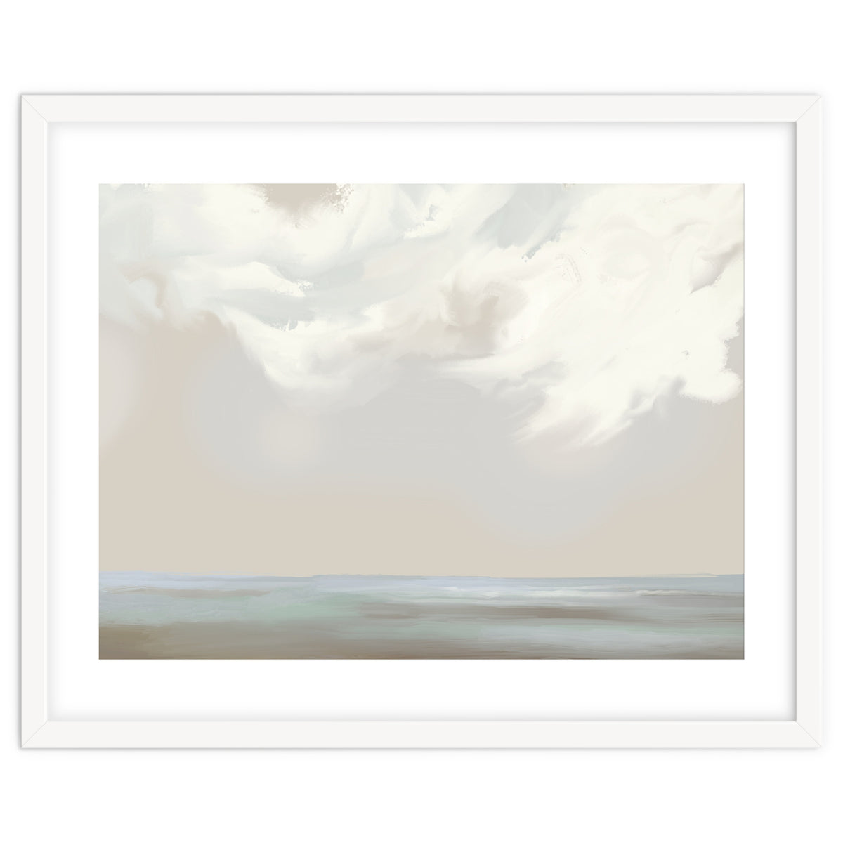 Abstract muted sea and clouds oil painting