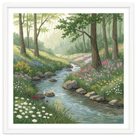 Vibrant Forest Stream Watercolor Painting