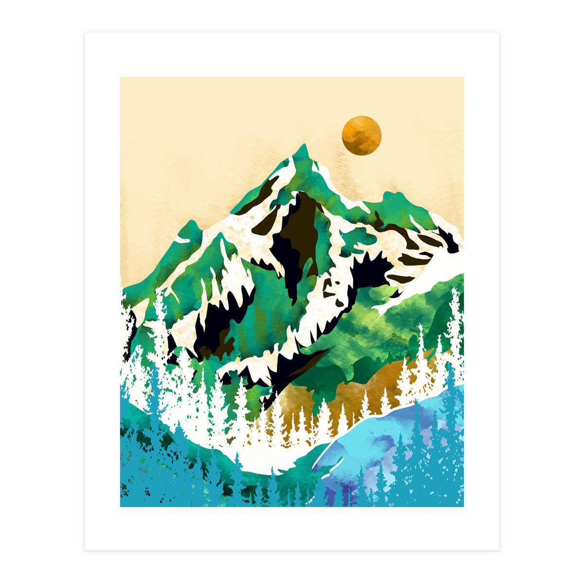 Grass Is Greener Wherever It Is Loved Positivity Nature Landscape Snow, Winter Mountains Painting Forest, Wild Travel Adventure (Print Only)