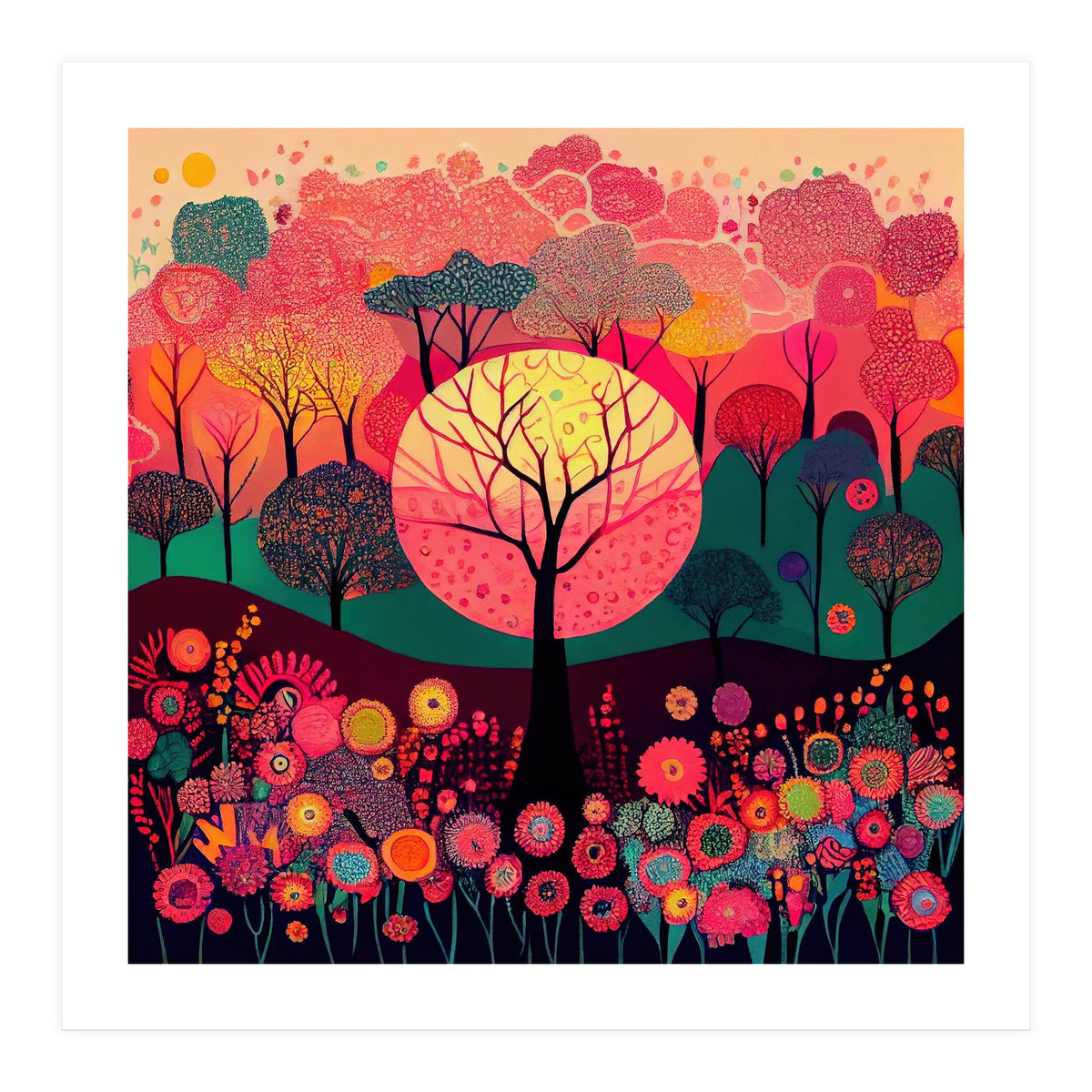 Folk Sunset Forest In Bloom (Print Only)