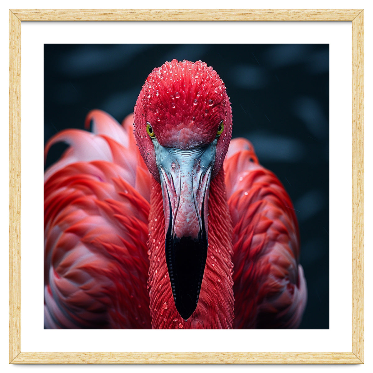 Close Up Flamingo Face With Water Droplets