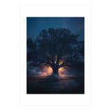 Ancient Mystical Oak Silhouette at Twilight with Ethereal Wisps (Print Only) thumbnail