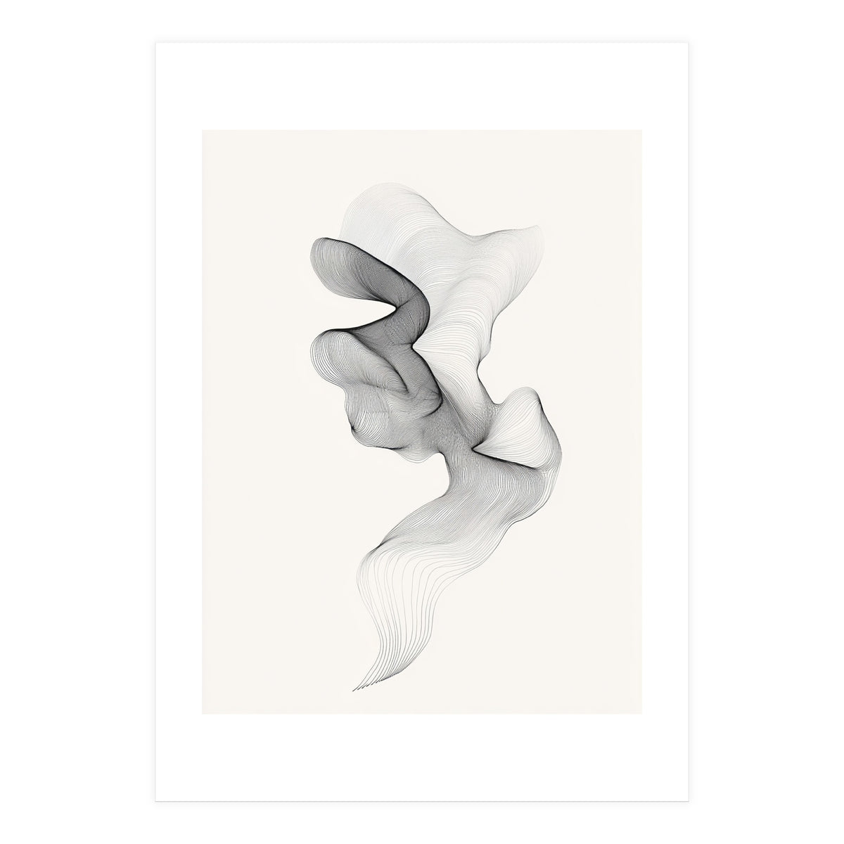 Abstract Black And White Swirling Lines Flowing Form (Print Only)