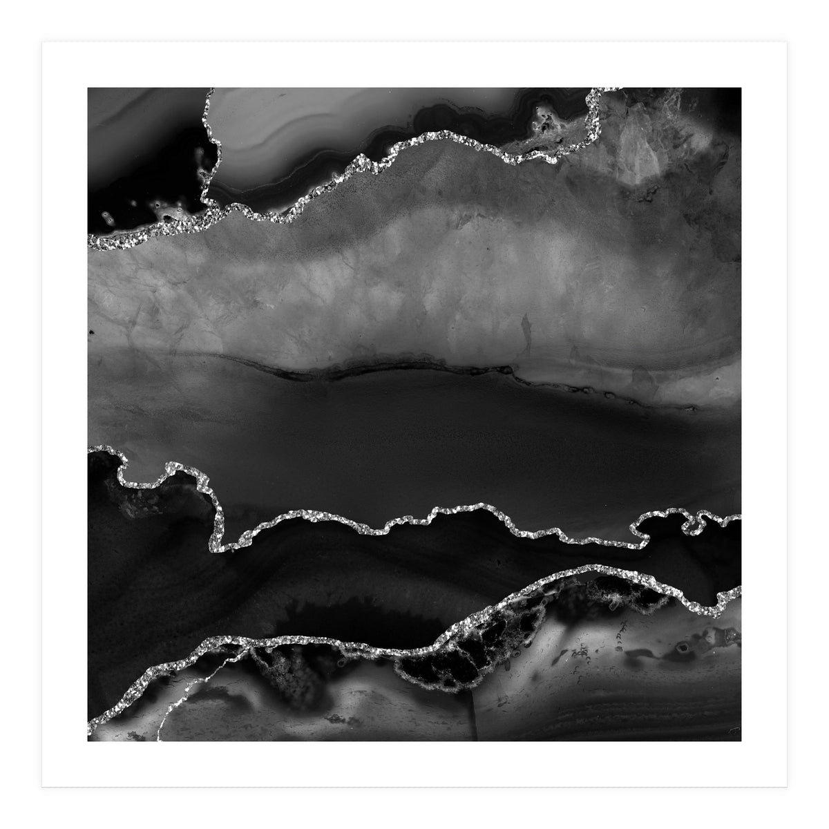 Black & Silver Agate Texture 02  (Print Only)
