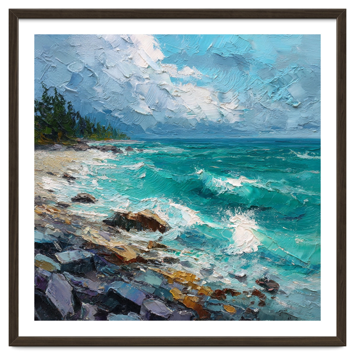 Coastal Turquoise Shoreline with Crashing Ocean Waves
