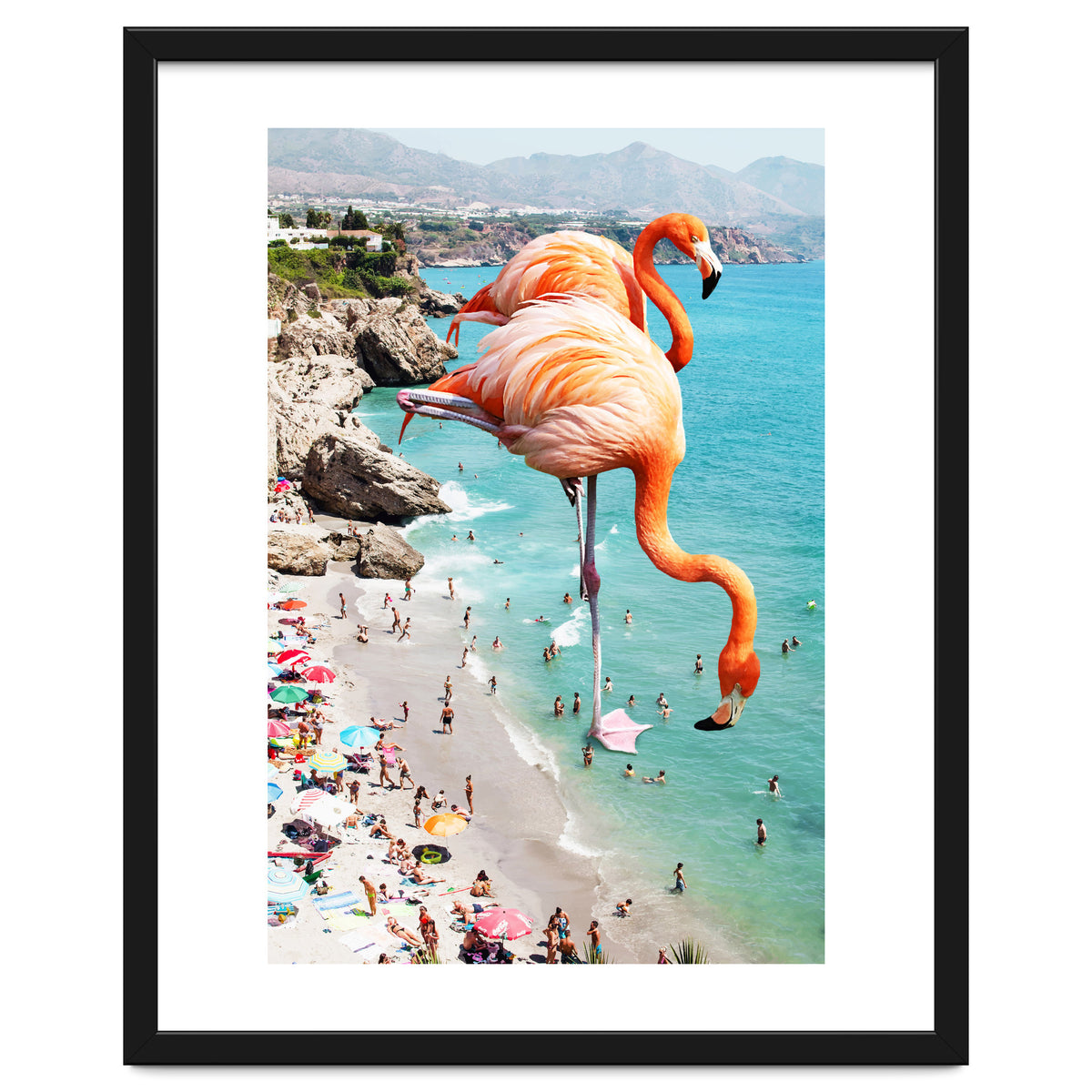 Flamingos on the Beach, Wildlife Surrealism Birds, Nature Flamingo Fantasy Beach Summer Photography