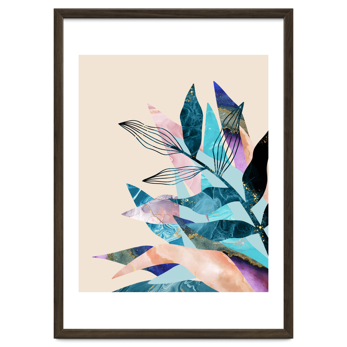 Marble Fantasy, Luxe Abstract Texture Botanical Concept, Eclectic Graphic Design Bohemian Contemporary